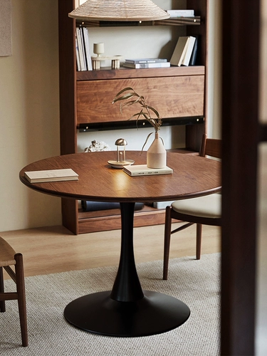 Круглый обеденный стол и стул из массива дерева в стиле ретро, ​​домашняя гостиная, балкон, маленькая квартира, кофейный бар, журнальный столик