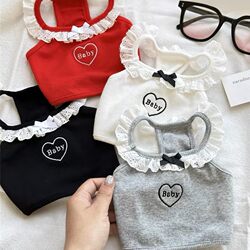 Pet Clothes with Heart-Shaped Lace Straps, Summer Thin Anti-Shedding Vest for Cats and Dogs, Suitable for Bichon and Pomeranian
