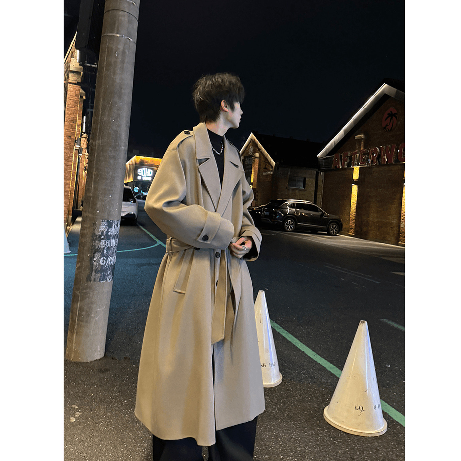 Новинка осени и зимы 2025 года, высококачественная ветровка выше колена, мужская куртка средней длины с оборками, красивый молодежный бренд tide, двубортная