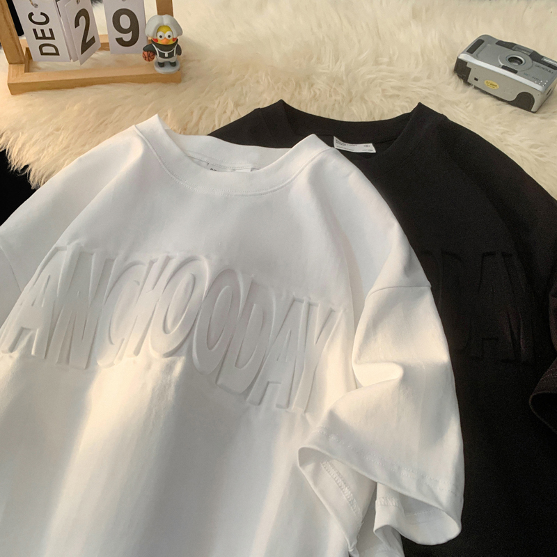 260g Heavy Cotton Short-Sleeve T-Shirt for Men, Summer 2024 New Trendy Brand White Tee for Teenagers