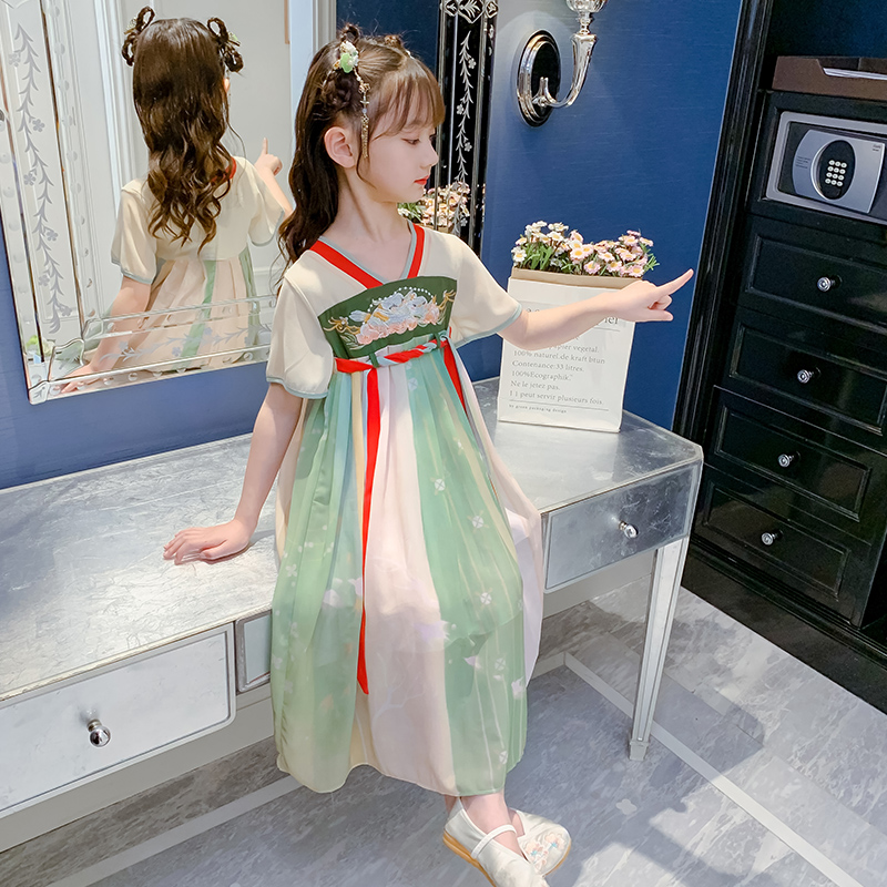 Hanfu Girl's Summer 2022 New Children's Ancient Dress Superfairy Little Girl Foreign Dress Chinese Craze in Tang Costume Summer Clothing