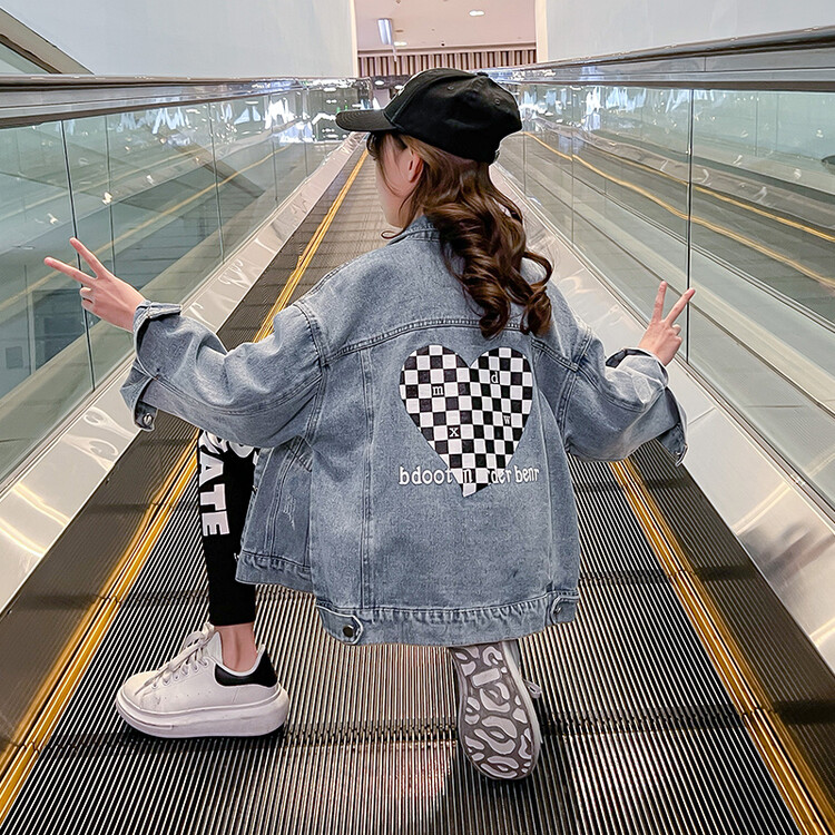 Girl Coats Spring Autumn Money 2022 New Spring Clothing Nets Red Great Boy Tide Clothing Fried Street Trendy Children Denim Blue Blouses