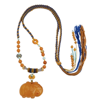 Potala Palace Beeswax Lucky Elephant Necklace Pendant S925 Silver Inlaid Agate and Turquoise Birthday Gift for Mom