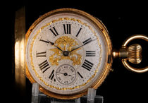 1890s Swiss 18k gold exquisitely carved Roman scale antique pocket watch with manual winding movement 51mm