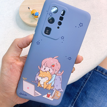 Huawei p40pro mobile phone shell p40 liquid silicone gel 40pro anti-fall protective sleeve por ultra-thin lens full package hanging rope personality tidal card female soft shell cartoon