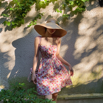 XIAOLI pink rose small a word suspender floral dress 2021 new spring temperament waist skirt summer