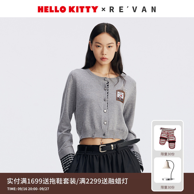 Revan Hello Kitty Badge Print Sweater Short Cardigan Rl72801259 Revan Hello Kitty Badge Print Sweater Short Cardigan Rl72801259