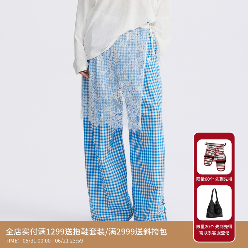 [Same Style as Ju Jingyi] Revan Blue and White Plaid Casual Pants Rl71301063
