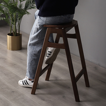  Black walnut solid wood bar chair Bar chair Modern simple Nordic high stool household front desk cash register high stool