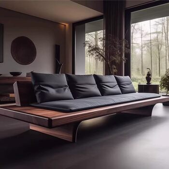 New chinese style north american black walnut leather solid wood sofa