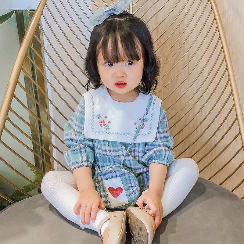 Baby jumpsuit Spring and Autumn long sleeve female baby Foreign pie triangle bag fart climbing ha clothes Princess Autumn newborn tide