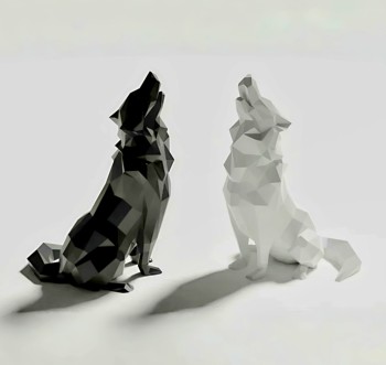 Black and White Minimalist High-End Version Howling Wolf Popular Art 3D Trendy Sculpture Geometric Model