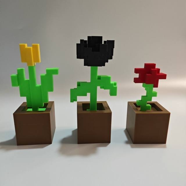 Mc Minecraft Game Merchandise Tulip Rose Creative Desktop Decoration Pixel Plant Arrangement