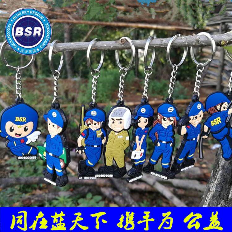 Cartoon Blue Sky Rescue Paparazzi Key Button BSR Blue Elf Volunteer Bag Accessories Doll Pendant Bifacial Styling