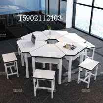 Six Group Activities Table And Chairs Primary And Middle School Students Fine Art Calligraphy Desk Group Assistant Desks Artificial Intelligence Educational Institution Table