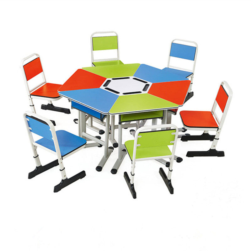Color class table and chairs Training Lift Hexagonal table hexagonal fine arts class Multi-functional desk coaching