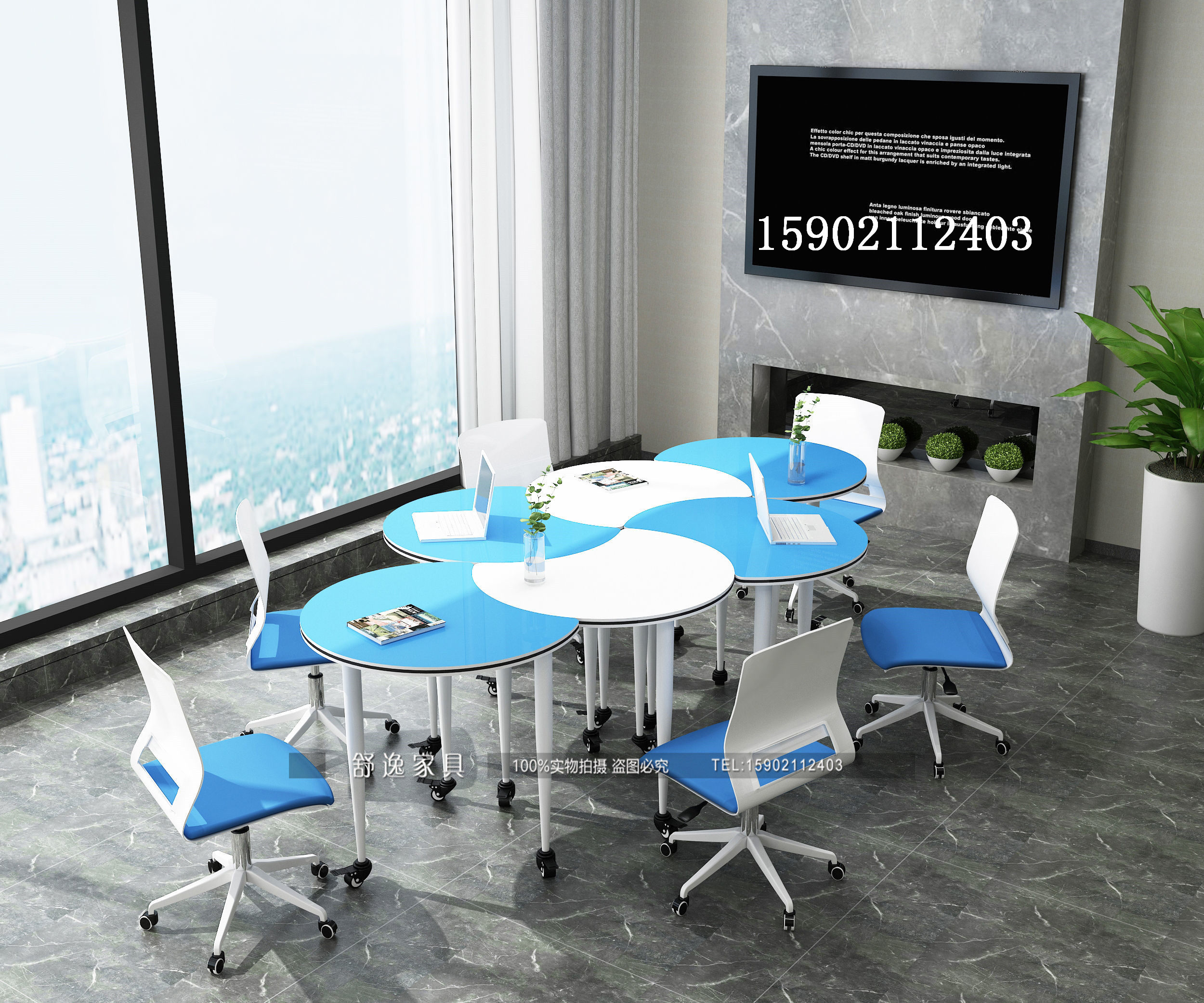 Middle and high-end training institutions, school activity rooms, tables and chairs, round fan-shaped splicing tables, cram schools, computer desks and chairs