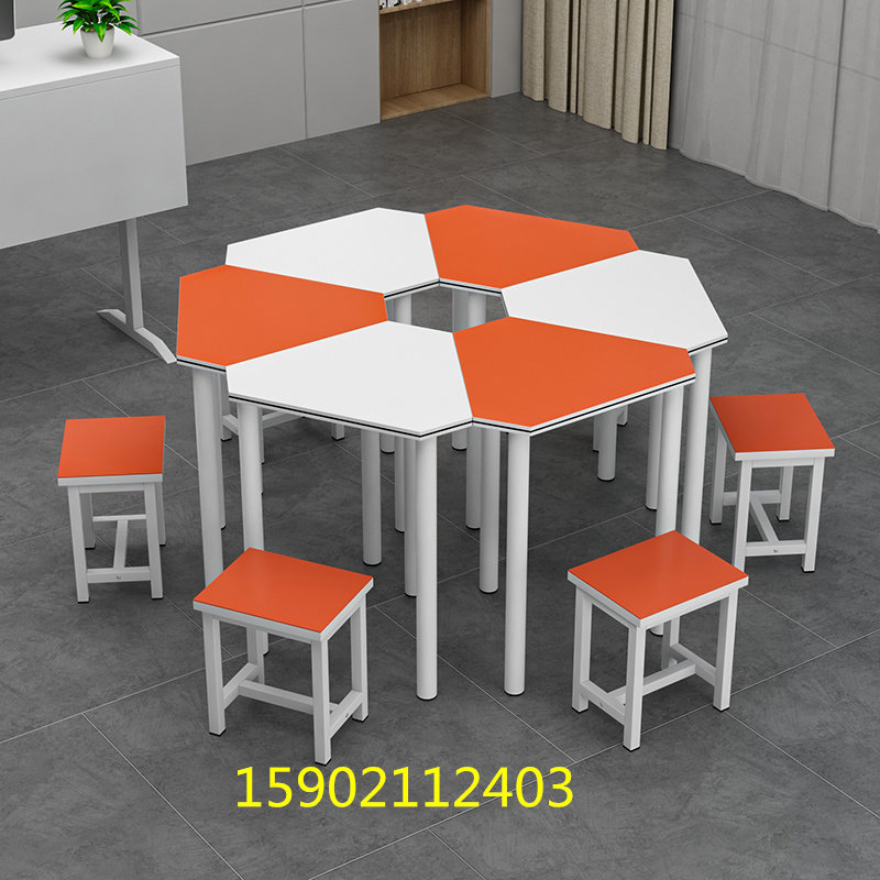 Hexagon Splicing Table Students Class Table And Chairs Classroom Psychological Counselling Desk Office Conference Table Mobile Combined Reading Desk