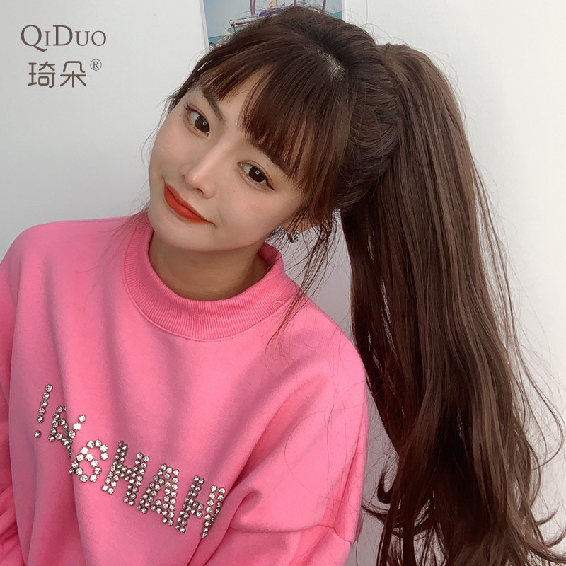 Wig woman long hair ponytail strap micro-roll mesh red fashion curly hair large wave simulation of a piece of style wig piece