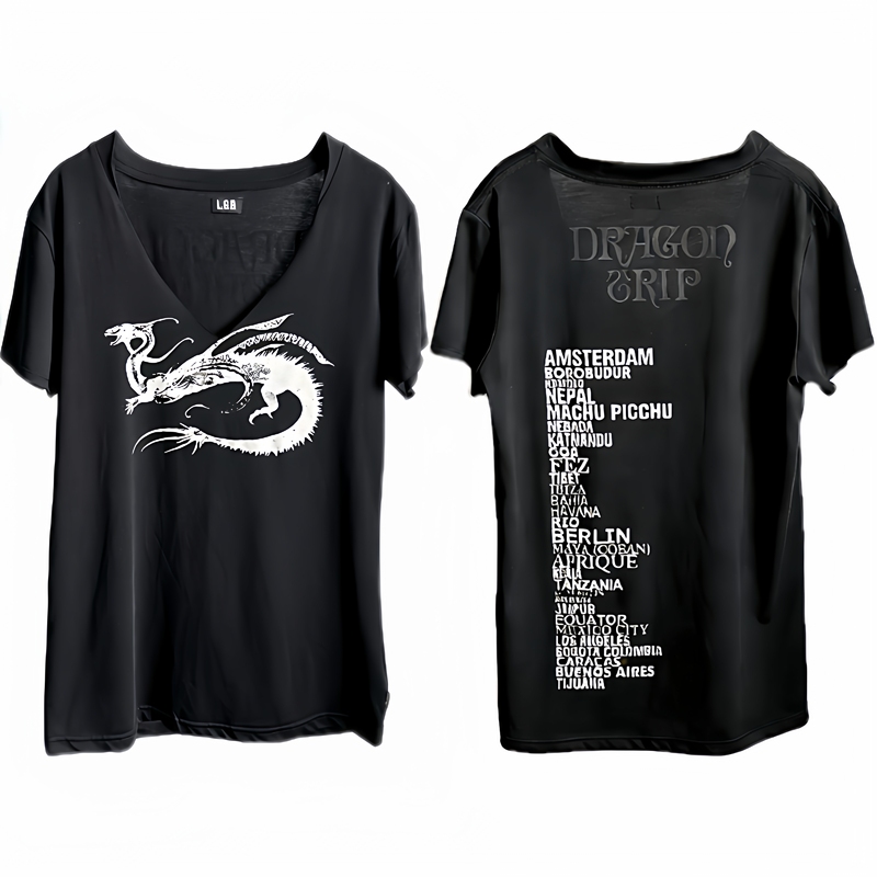 Autonomous Crocodile Lgb Dragon Pattern Totem Short-Sleeve Top V-Neck Style Letter Print Short-Sleeve Preview