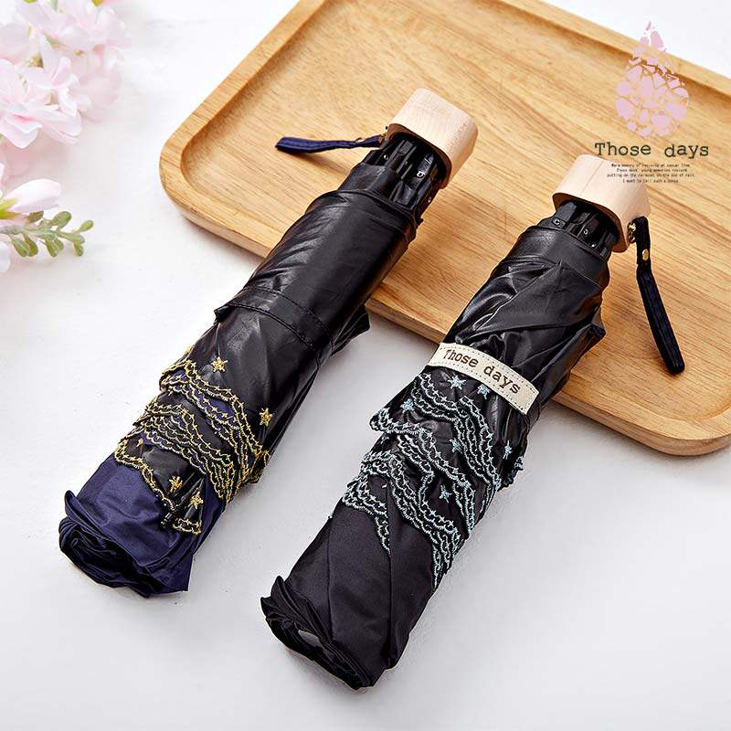 Japan Those days embroidery Summer full shading shading UV women pure color black rubber sunscreen sun umbrella-Taobao