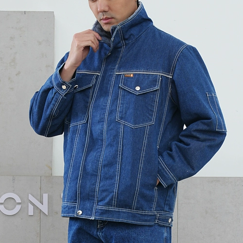 Зимняя утепленная куртка для работы, джинсовый хлопковый пуховик, износостойкое демисезонное термобелье