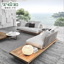 Nordic Outdoor Rattan Sofa Balcony Leisure Patio Hotel Composition Chrope Corner Outdoor Furniture Solid Wood Sofa