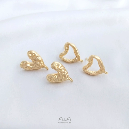 Украшение в виде сердечка, серьги, серебряная игла ручной работы, 14 карат, золотой цвет, серебро 925 пробы