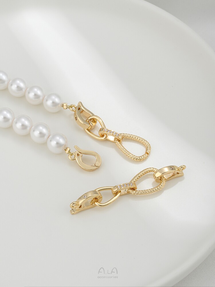14K GOLD-FILLED STRONG COLOR RETENTION DOUBLE-SECTION CHAIN DOUBLE-ENDED BUCKLE DIY HANDMADE PEARL BUCKLE NECKLACE SWEATER CHAIN CONNECTION BUCKLE ACCESSORIES