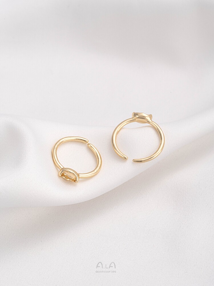 14K GOLD-FILLED COLOR-PRESERVING PEARL WAVY ARC RING INLAID RICE BEADS EMPTY INGOT RING DIY HAND-MADE ACCESSORIES