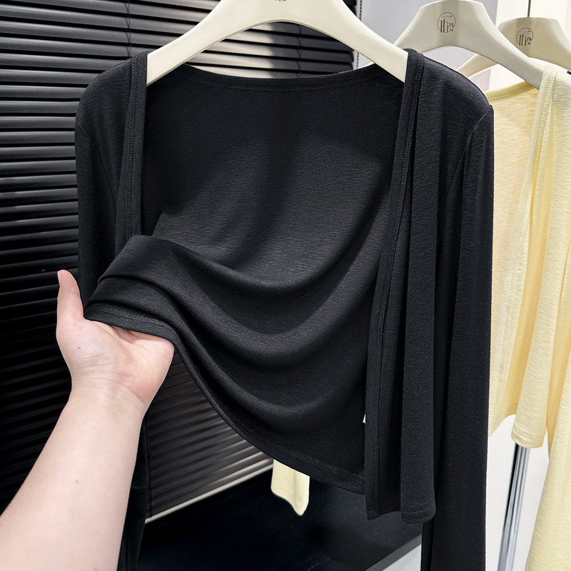 Black Knitted Cardigan, Summer Lightweight Jacket, Ice Silk Sun Protection Shawl, Women's Outerwear with Skirt, Short Long-Sleeved Blouse