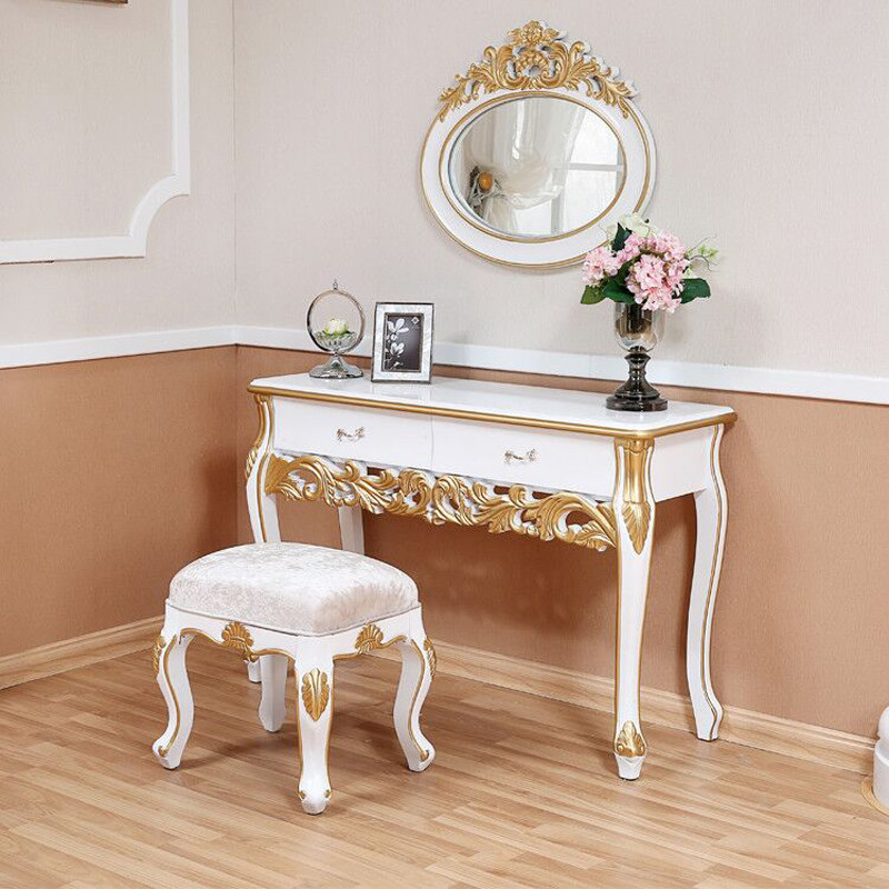 Eurostyle Makeup Desk Luxurious New Classical American Solid Wood Makeup Table Bedroom Princess Make-up Table With Stools