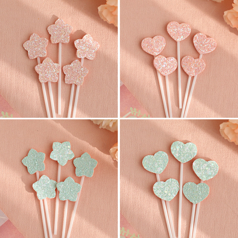 Frosted flash Pentagon Care Cake Decoration plugin Red Hundred and Pink Blue Laser Flash Star