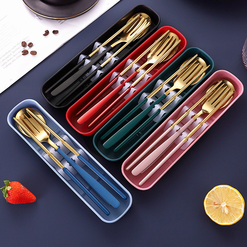 Stainless Steel Han Type Portable Cutlery Fork Spoon Chopsticks Suit Gift Student Cutlery Three Sets Suit-Taobao