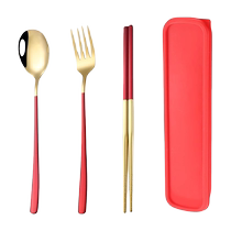 Stainless steel Korean portable tableware fork spoon chopsticks set gift student tableware three-piece set