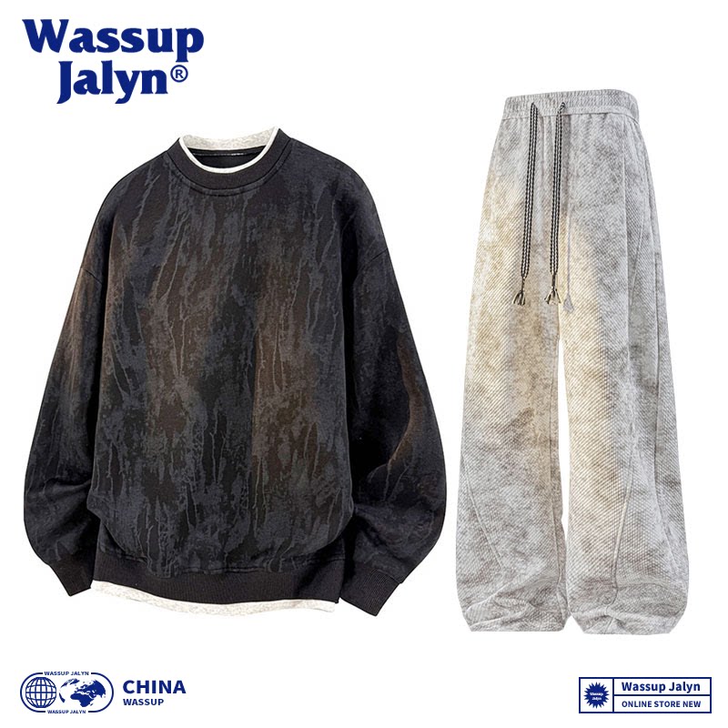 Повседневный спортивный костюм WASSUP JALYN, мужской осенне-зимний свободный грязный свитер большого размера, брюки, костюм-двойка для пары