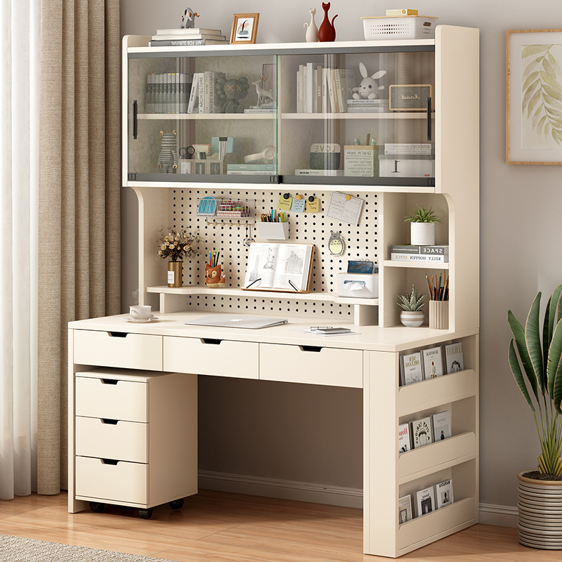 Solid Wood Home Bedroom Bedside Children's Primary and Secondary School Students' Bedside Writing Desk Bookshelf Integrated Desktop Computer Table