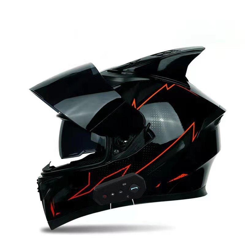 Motorcycle helmet for women and men full-face helmet with Bluetooth headset built-in all-season helmet motorcycle 3c electric car gray