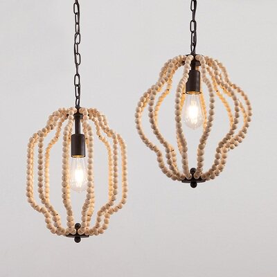 French-Style Minimalist American Foyer Hallway Wooden Bead Lamp European-Style Wood-Colored White Bar Counter Balcony Dining Room Bedside Small Pendant Light