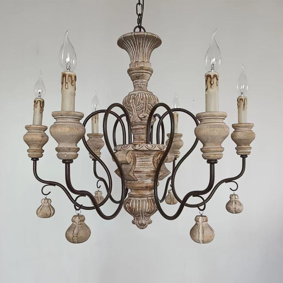 Classical American Country Retro Pastoral Candlestick Chandelier Solid Wood Candle French Living Room Dining Room Bedroom Old Lamps