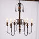 American Country-Style Vintage Distressed Black Solid Wood Pendant Light, Candle Lamp for Bar, Tavern, Restaurant, Bedroom, with Gold Accents