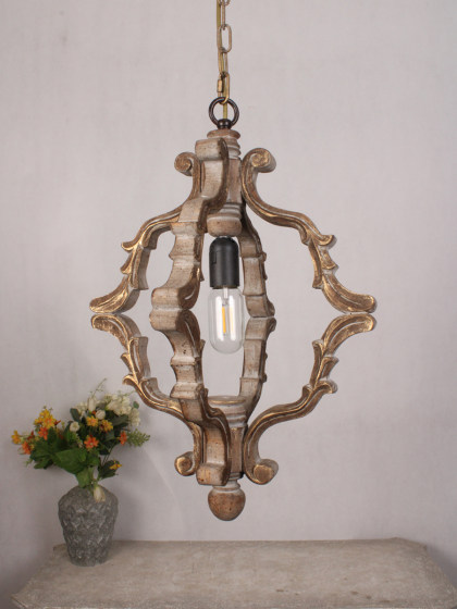 American Country Retro Small Chandelier Solid Wood Gold-Painted Clothing Store Restaurant Lamp Mediterranean Folk Country Cafe Single Head