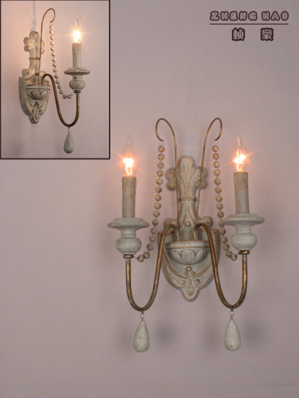 American-Style Retro Wall Lamp, No Wiring, Rechargeable, Living Room Wall Decoration, European-Style Lamp, Wooden French-Style Bedroom Bedside Aisle