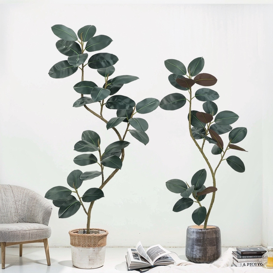 Artificial Green Plant Black Rubber Tree Indoor Living Room Large Potted Plant High-End Light Luxury Simulated Fake Tree Plant Decoration
