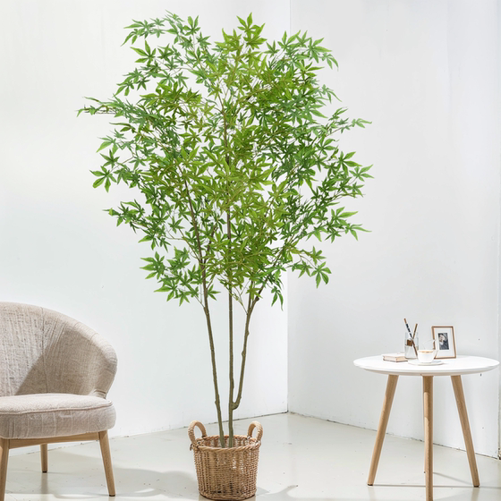 High-End Artificial Maple Tree, Green Maple Fake Tree, Indoor Potted Plant, Home Living Room Window Display Decoration, Floor-Standing Green Plant