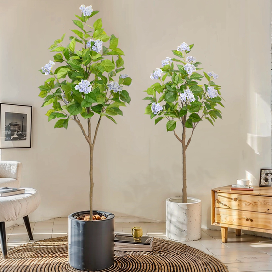 Light Luxury Artificial Plant Hydrangea Potted Bionic Flower Tree Living Room Ornaments Interior Decoration Fake Green Plant Window Scenery