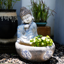 Chinese style small Buddha statue Zen Pendulum Piece Courtyard Decoration Outdoor Garden Terrace Arrangement Landscape Creative Copper Money Grass Flower Pot