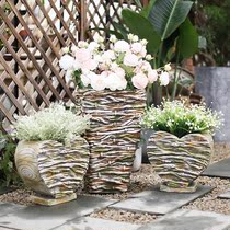 Retro rattan love rectangular large flower pot flower basket combination succulent green plant terrace courtyard garden creative decoration