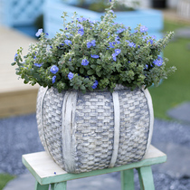 Imitation Bamboo Basket Retro Woven Large Flower Pot Patio Garden Hem Garden Chinese Multimeat Creative Personality Outdoor Balcony Fields Garden