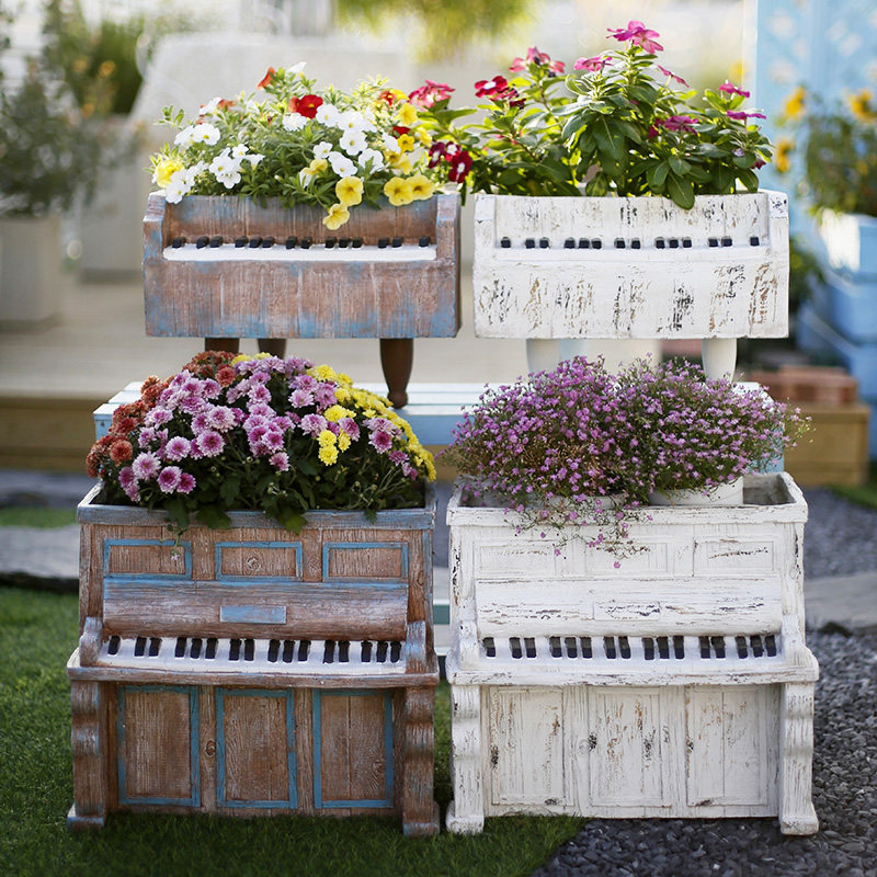Piano Retro Eurostyle Personality Creativity Large Flower Pots Courtyard Garden Pendulum with balcony Placement of terrace folk décor